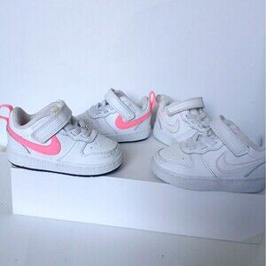 Nike Court Borough Low 2 TD White Pink Toddler Girls Shoes Size 4C Hook Loop